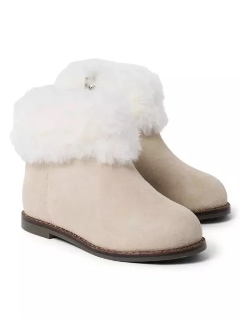 Janie and Jack Light Khaki Faux Fur Cuff Ankle Boots with Gold Zipper